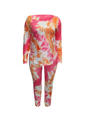 Tie Dye Long Sleeve Top & Pants Set Plus Size Medium Stretch 2pcs