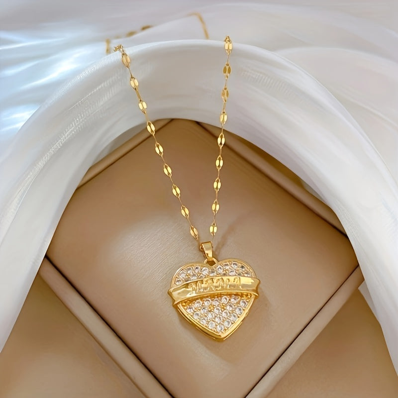 Stainless Steel Heart MAMA Pendant Necklace for Women Girl