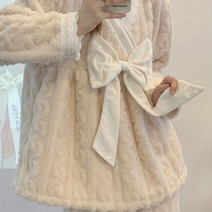 Plush Bow Sleepwear Set Women's Lingerie