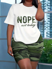 Women's Plus Cross Letter Print Tee & Tie Dye Shorts Set