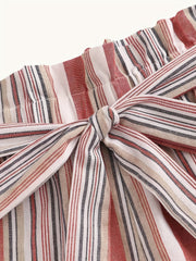 Striped Tie Waist Shorts Boho Shorts for Spring & Summer