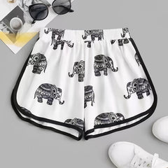 Boho Elephant Print High Waist Shorts