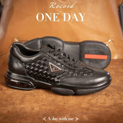 Men's Leather Plaid Lace-up Sneakers with Air Cushion