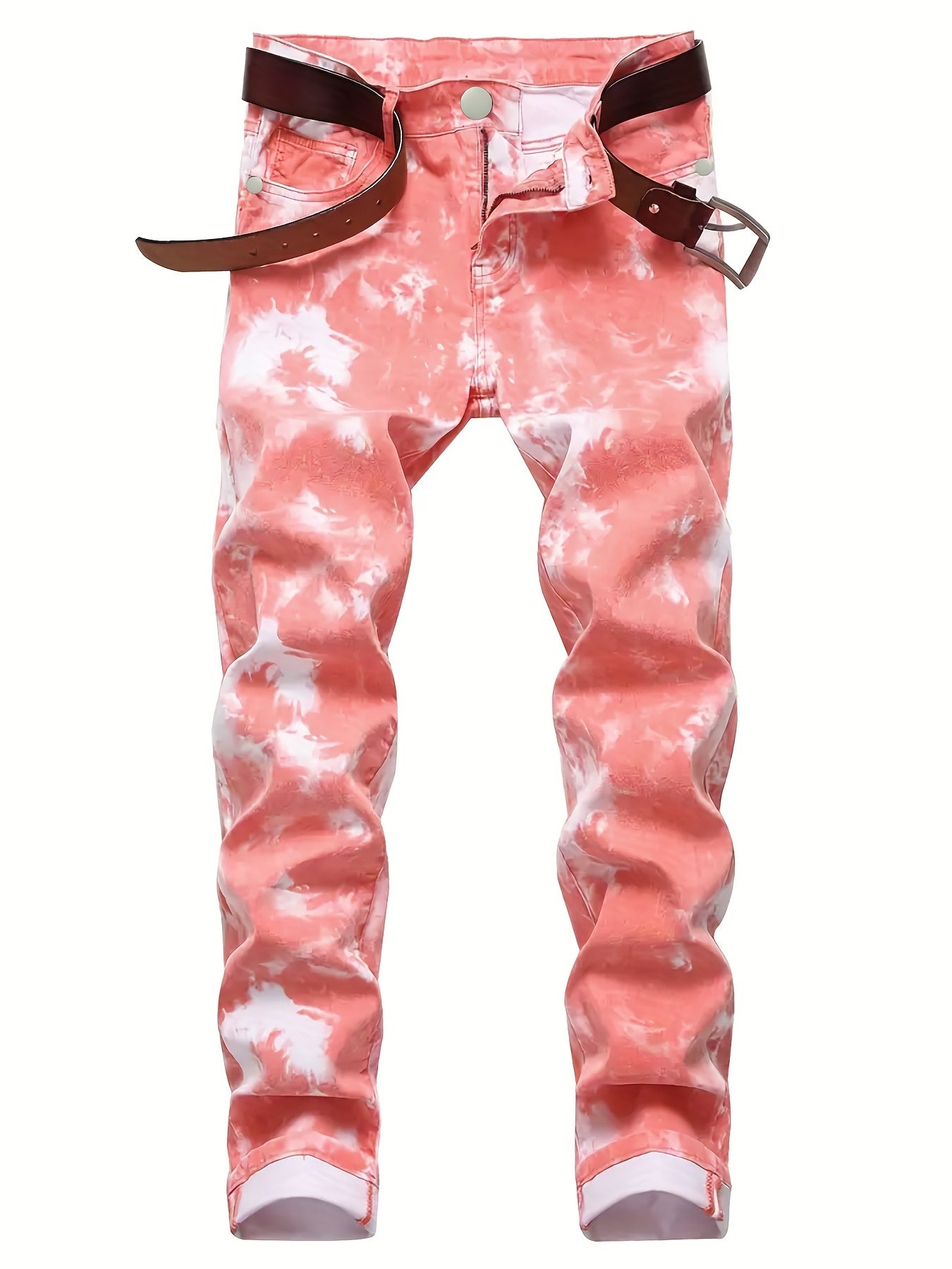 Men's Retro Slim Fit Cotton Jeans Distressed Straight Leg Denim Pants