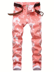 Men's Retro Slim Fit Cotton Jeans Distressed Straight Leg Denim Pants