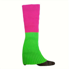 Women's Fluorescent Woolen Leg Warmers Splicing Rainbow Knitted Foot Covers