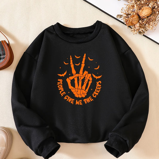 Halloween Funny Skeleton Hand Print Boys Sweatshirt Long Sleeve Crew Neck Tops