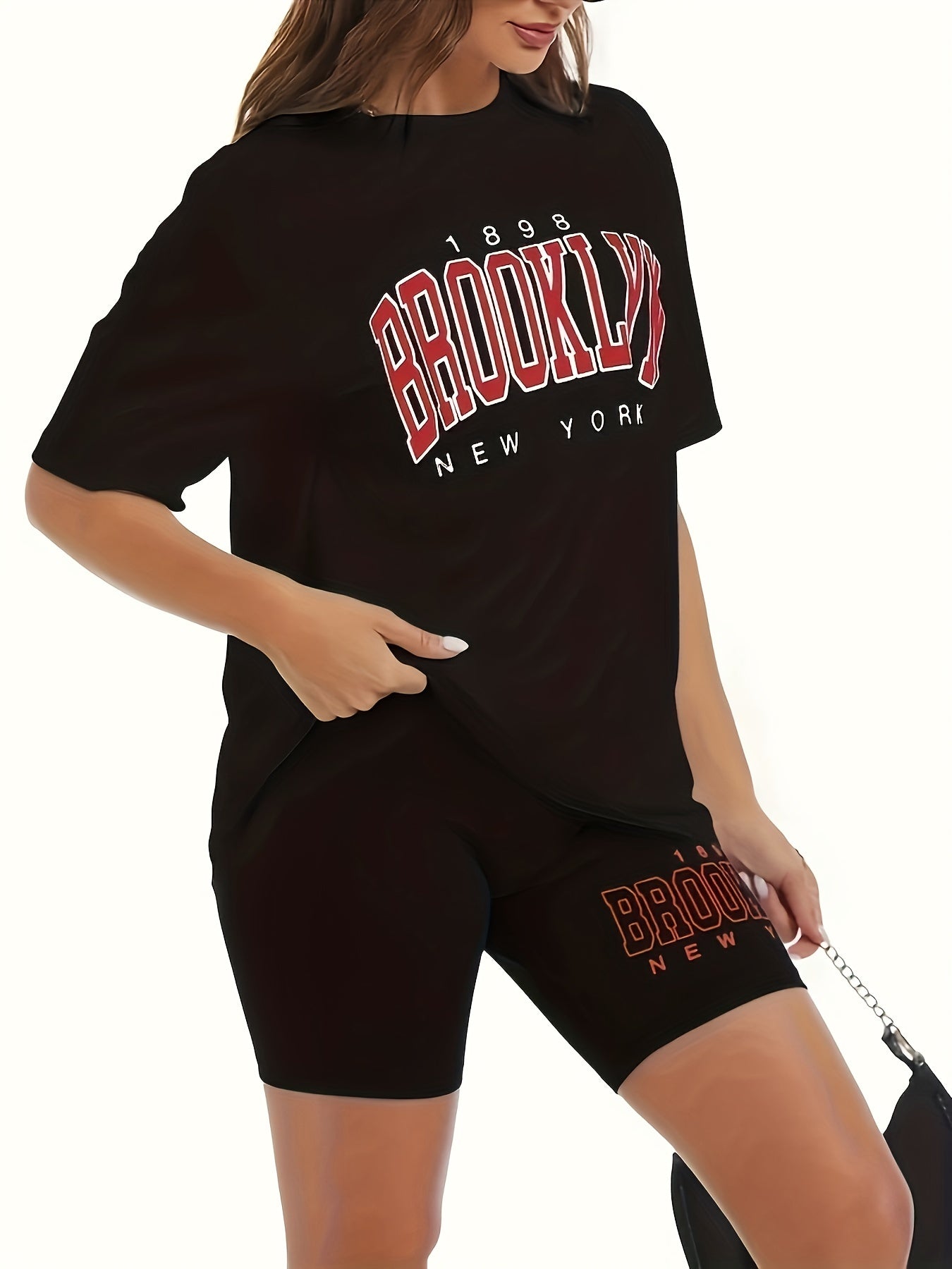 Women's Plus Size Letter Print Tee & Biker Shorts Set