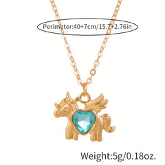 Cartoon Unicorn Heart Pendant Necklace Birthday Gift