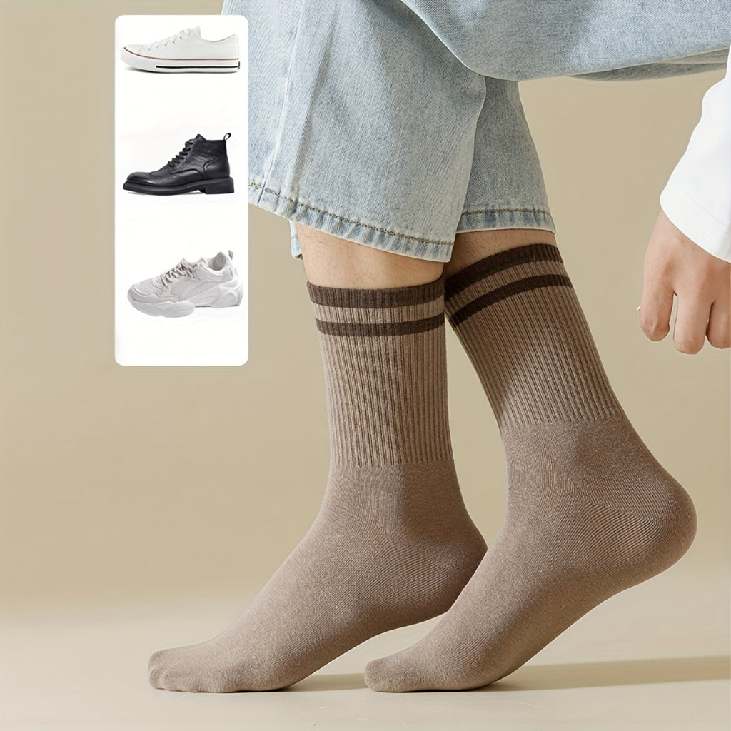 Men's Crew Socks Anti Odor Sweat Absorbing Cotton Striped Socks