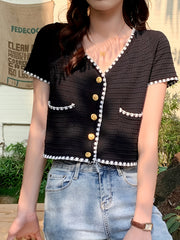V Neck Button Up Cardigan for Women