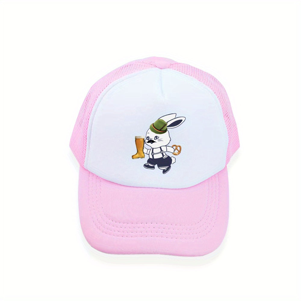 Beer Rabbit Trucker Hat Y2K Pink Baseball Cap Mesh Breathable Cartoon