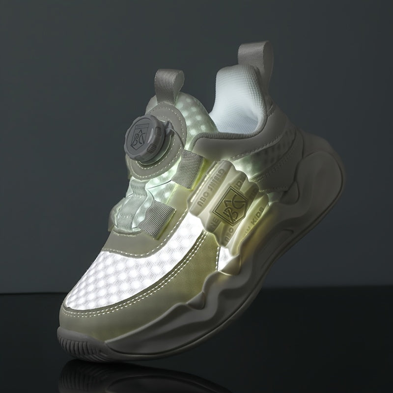 Boys Luminous Sneakers with Rotating Button Breathable Non-slip Shoes