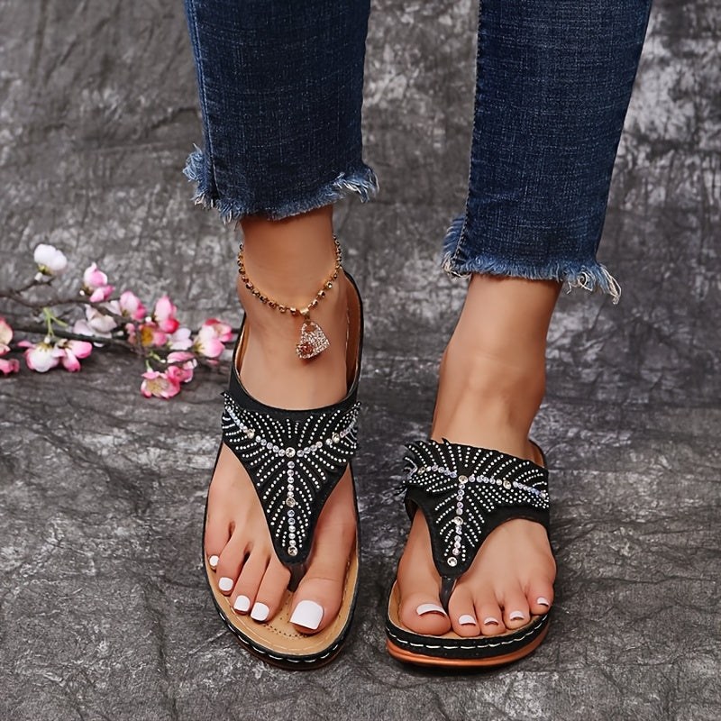 Boho Casual Open Toe Wedge Sandals Hollow Out Flip Flops