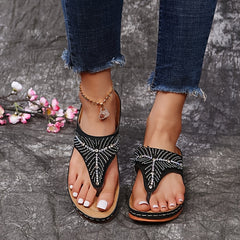 Boho Casual Open Toe Wedge Sandals Hollow Out Flip Flops
