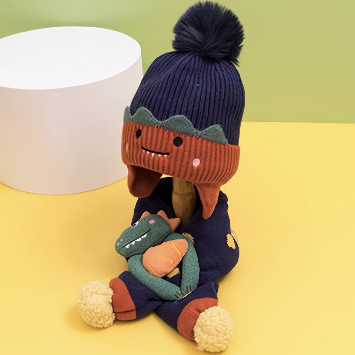 Kids Winter Cartoon Girls Beanie Pullover Hat And Scarf For Winter