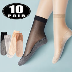 10 Pairs Lace Mesh Crew Socks Soft Semi Sheer Women's Stockings