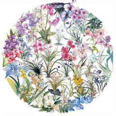 50pcs Transparent Floral Stickers Waterproof PET Vinyl Vibrant Mixed Decals