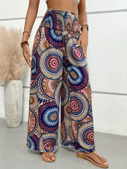 Tropical Print Wide Leg Pants