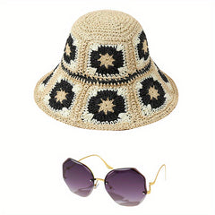 2pc Straw Hat Sunglasses Set for Women Sun Beach