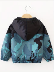 Boys Camo Windbreaker Fleece Lined Hooded Jacket