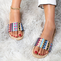 Women's Geometric Flat Slides Ultra Light Slip On Shoes Casual Beach Slides