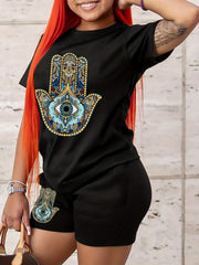 Graphic Print Tee & Biker Shorts Set