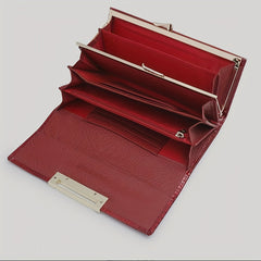 Red Patent Leather Long Clutch Purse Crocodile Texture Card Slots Golden Clasp