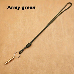 Brass Whistle Key Ring Army Green Rope Emergency Whistle