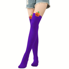 Pumpkin Decor Thigh High Socks Halloween Over The Knee Socks