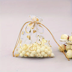 100pcs Heart-Shaped Organza Drawstring Pouch for Gifts, Candy, Jewelry