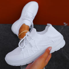 Women's Breathable Flying Woven Sneakers Casual Lace Up Outdoor Shoes