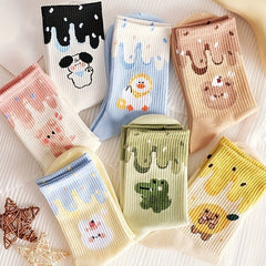 7 Pairs Cartoon Print Socks Women's Mid Tube Stockings