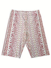 Paisley Print Wide Leg Shorts Elastic Waist Casual Women's Clothing