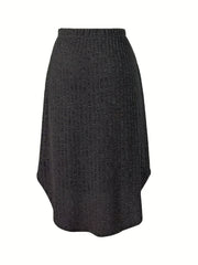 Solid Elastic Waist Skirt Casual High Waist Skirt For Spring & Summer