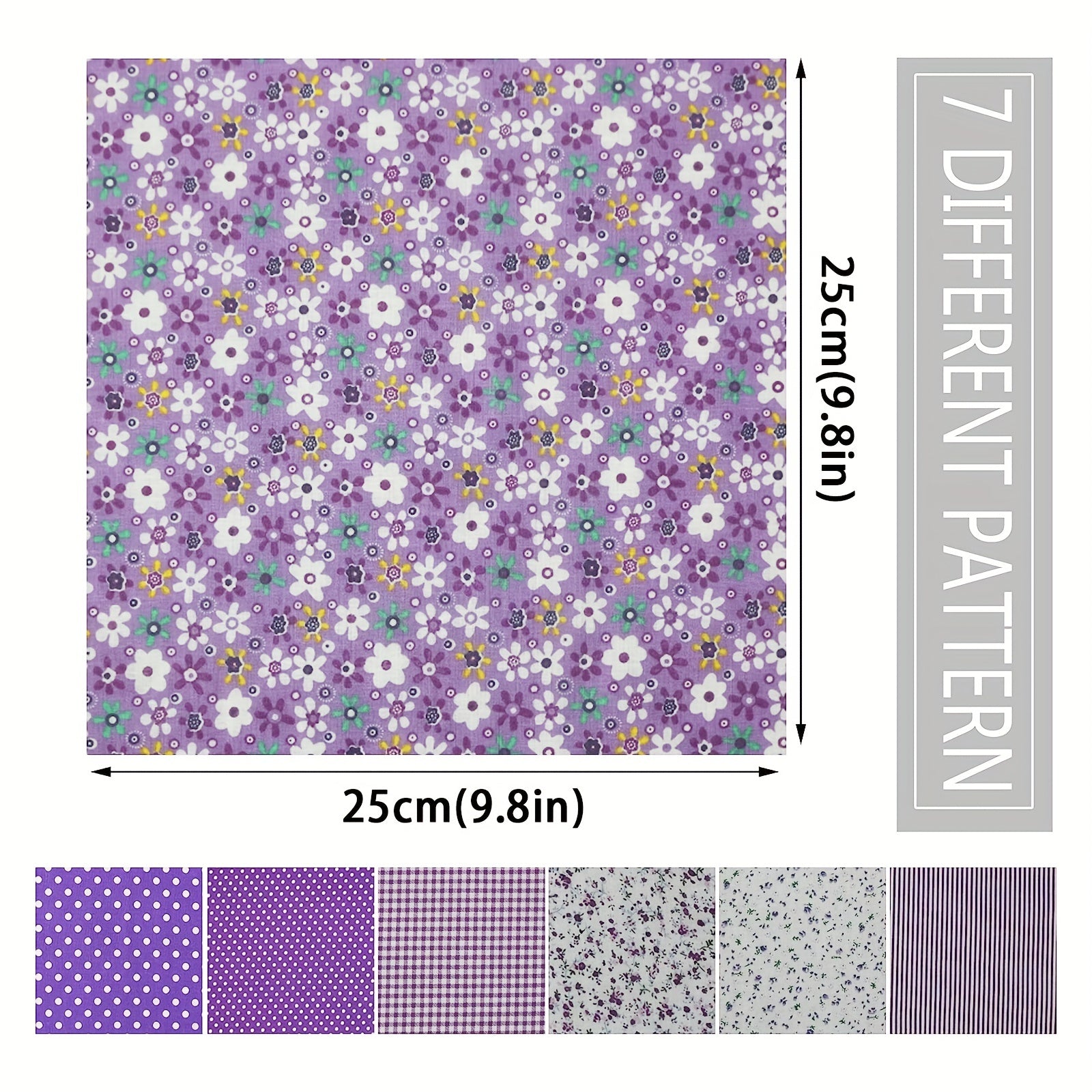 7pcs 24 89 24 Purple Printed Quilted Square Cotton Fabric Bundles