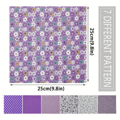 7pcs 24 89 24 Purple Printed Quilted Square Cotton Fabric Bundles