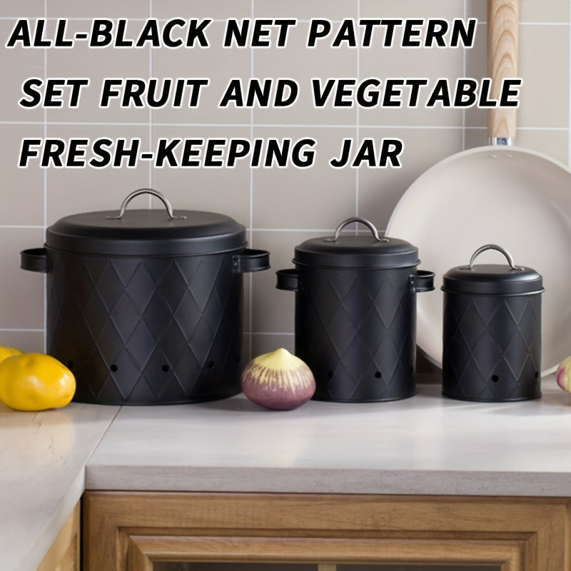 3pcs Set Metal Food Storage Container for Potatoes Onions Bread Coffee Beans