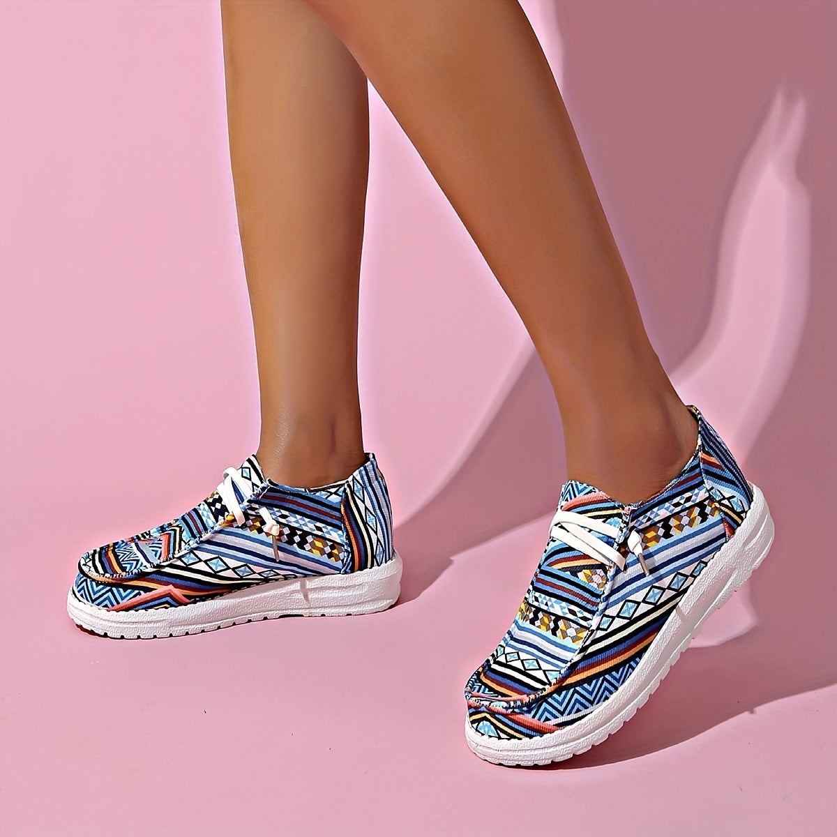 Women's Boho Pattern Slip On Loafers Lightweight Platform Shoes