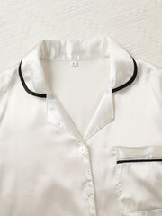Satin Pajama Set Long Sleeve Top & Pants Women's Sleepwear