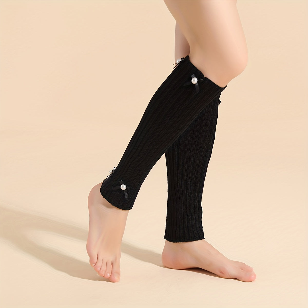 Faux Pearl Leg Warmers Knee High Socks