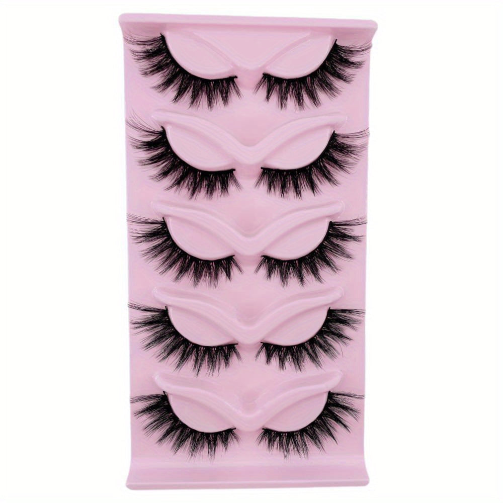 5 Pairs Fluffy Cat Eye False Eyelashes for Eye Opening Makeup