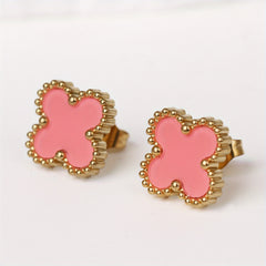 4 Leaf Clover Stud Earrings Minimalist Style Stainless Steel 14K Plated