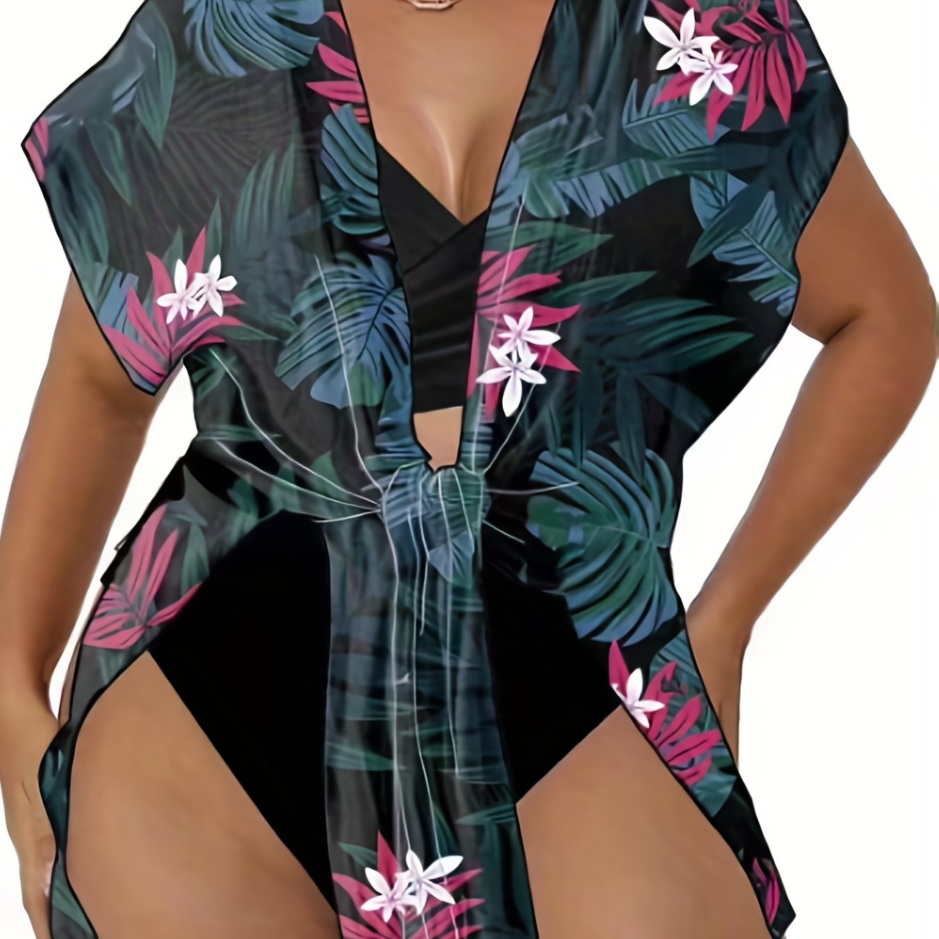 3 Pack Plus Size Vacay Swimsuit Set Women's Plus Bikini & Cover Up 3 Piece Set