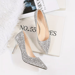 Women's Point Toe Stiletto Heel Sequins Party Shoes