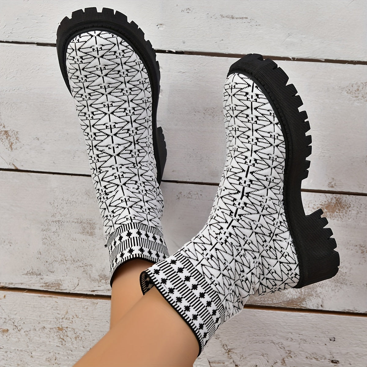 High Chunky Heeled Running Shoes Anti-slip Knit Leisure Sports