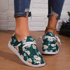 Green Santa Claus Pattern Skate Shoes for Women