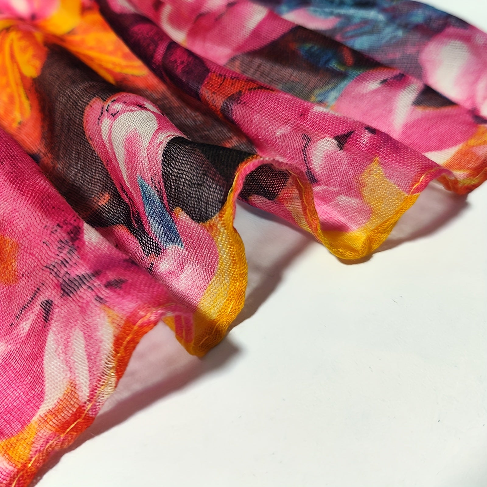 Vintage Yellow Flower Print Scarf Gradient Warm Shawl Women Windproof