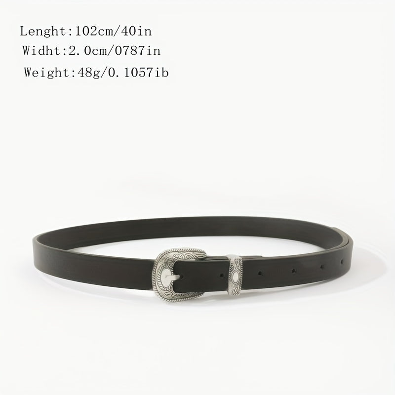 Vintage Craved Buckle Thin Belt PU Leather Casual Belt Pants Belt Dress Girdle