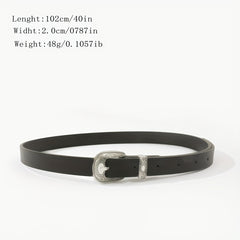 Vintage Craved Buckle Thin Belt PU Leather Casual Belt Pants Belt Dress Girdle